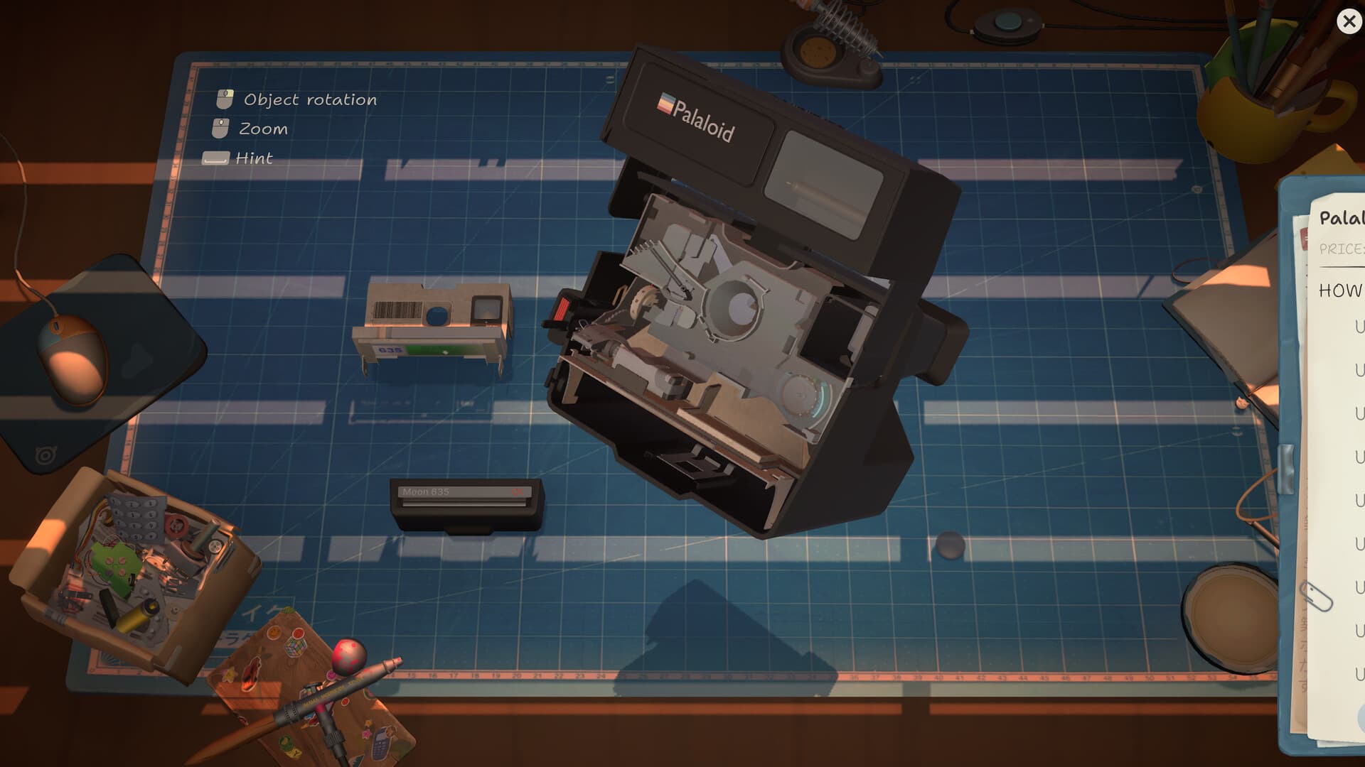 ReStory device opened on the repair workbench with internal parts visible